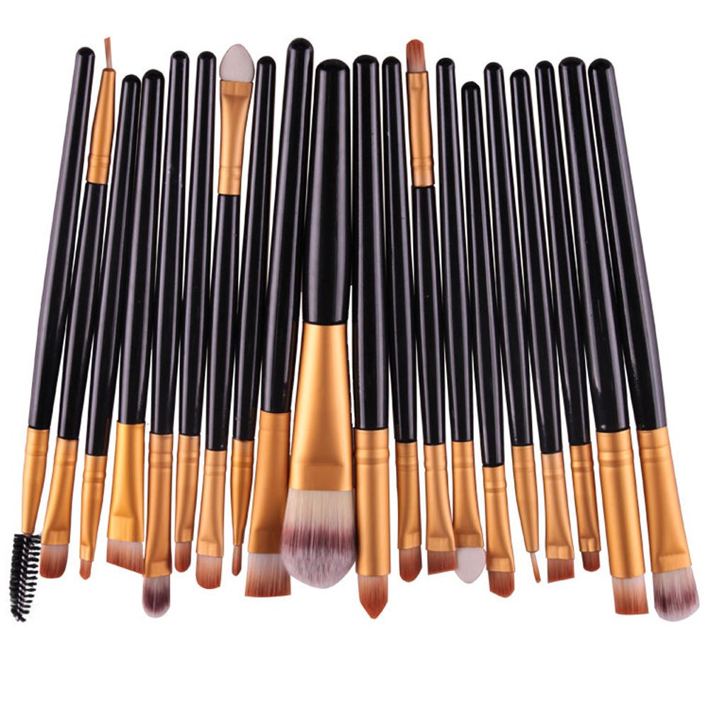 20 Pack Powder Makeup Brushes with Sponge, (Golden-Black)