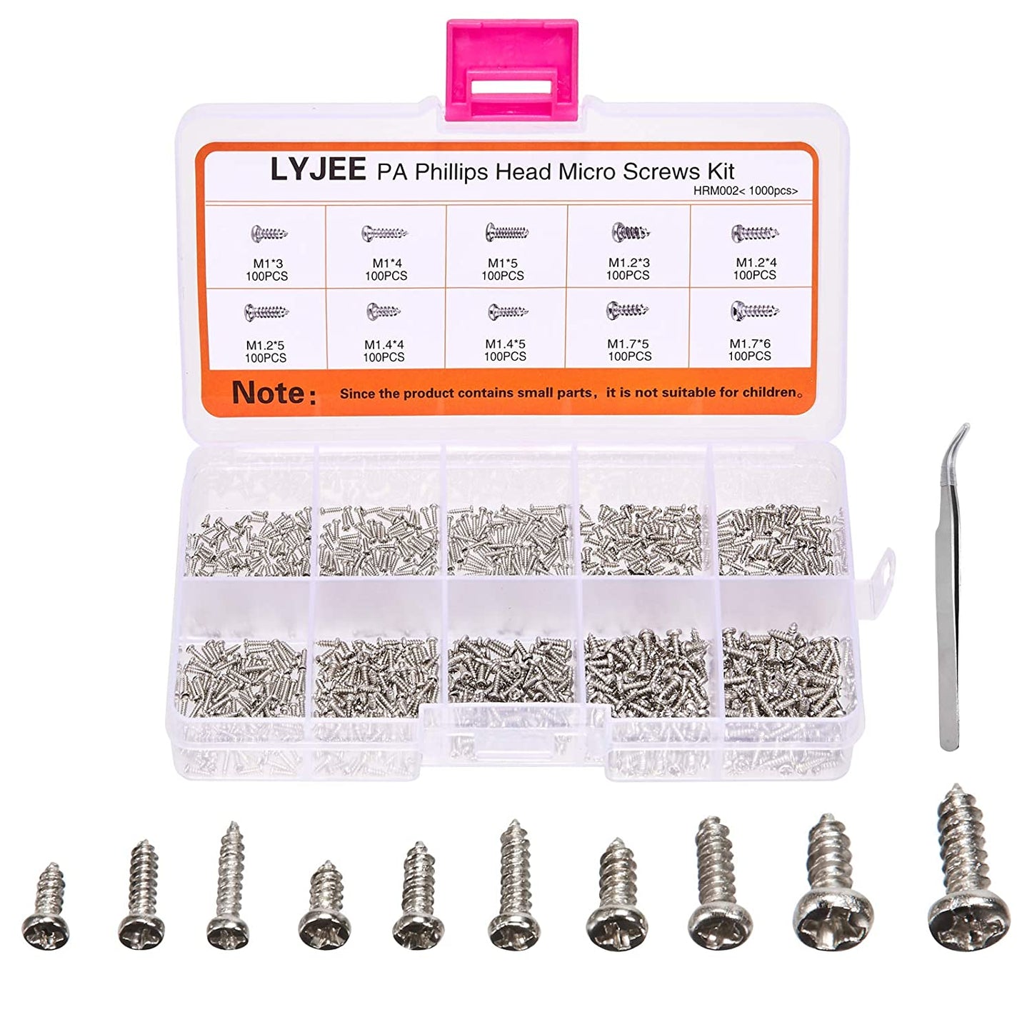 1000pcs M1 M1.2 M1.4 M1.7 Flat Head Mini Screw Kit