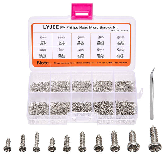 1000pcs M1 M1.2 M1.4 M1.7 Flat Head Mini Screw Kit