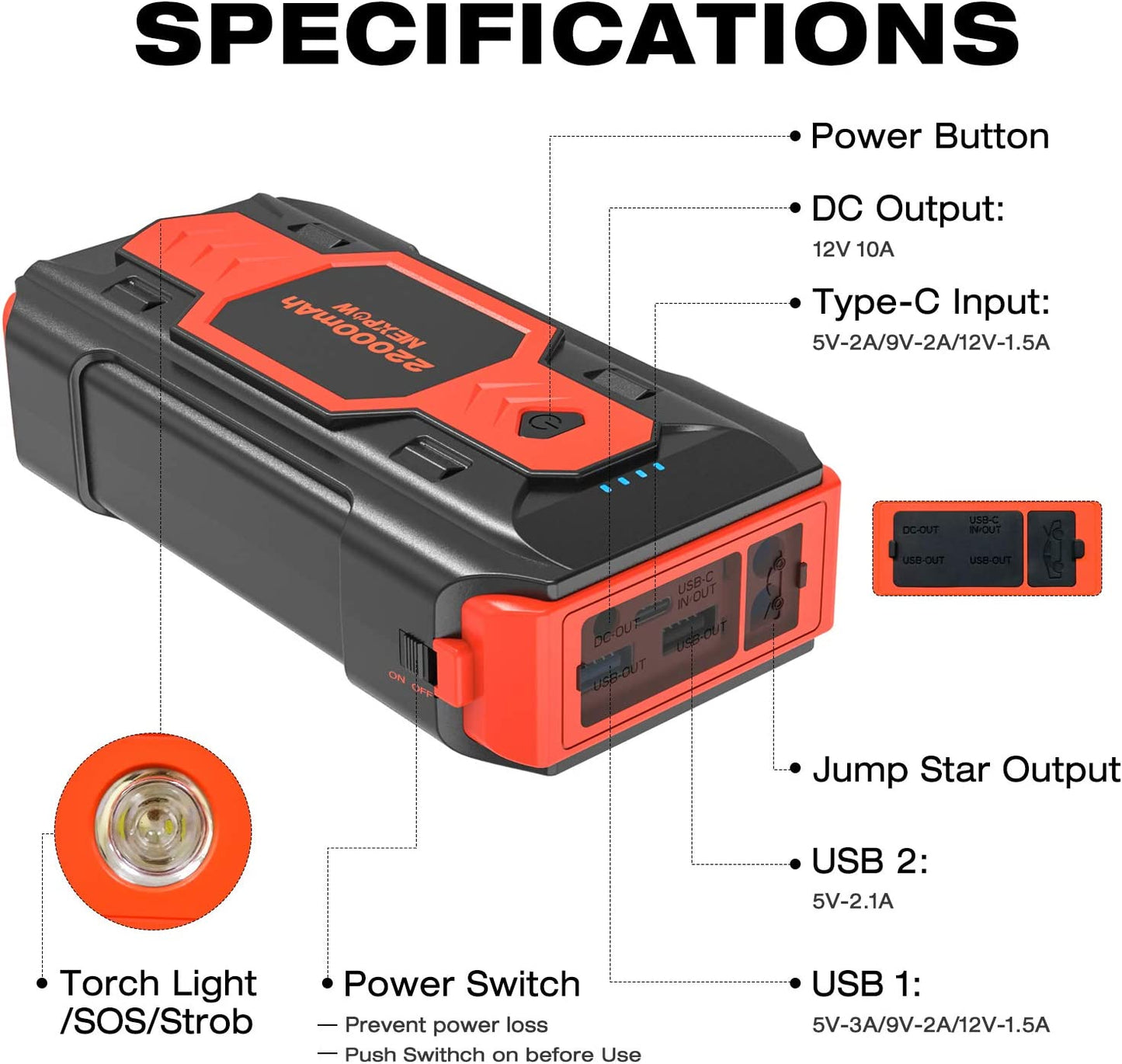 Starter Battery 2500A 22000mAh Jump(8.0L Gasoline / 8L Diesel)