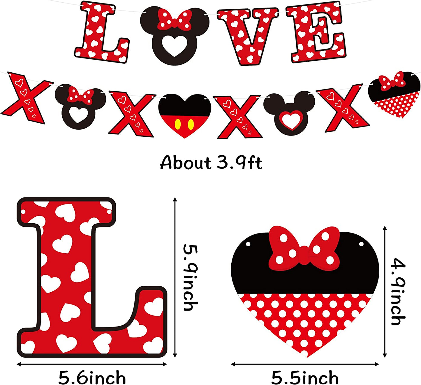 21p Mouse LOVE Banners with Hanging Swirls