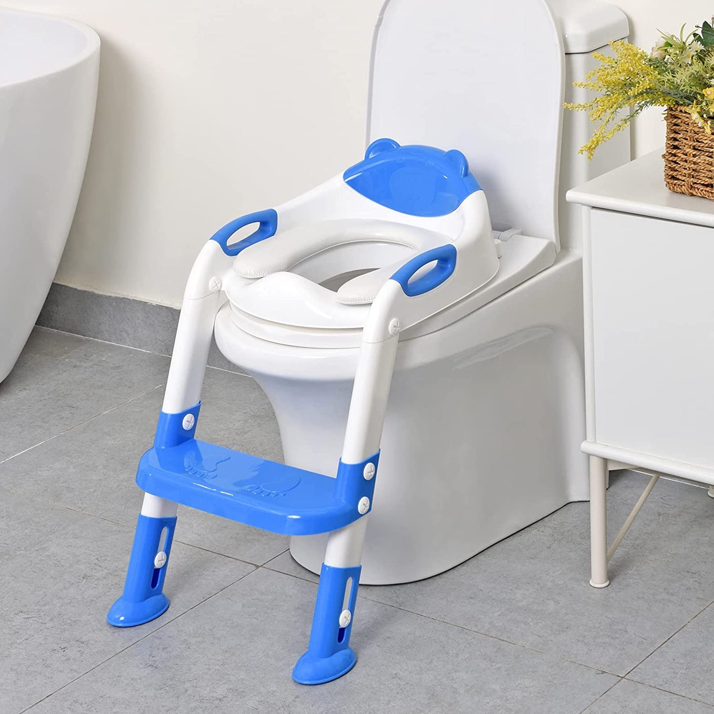 Training seat with stool ladder, non-slip, (Dark blue)