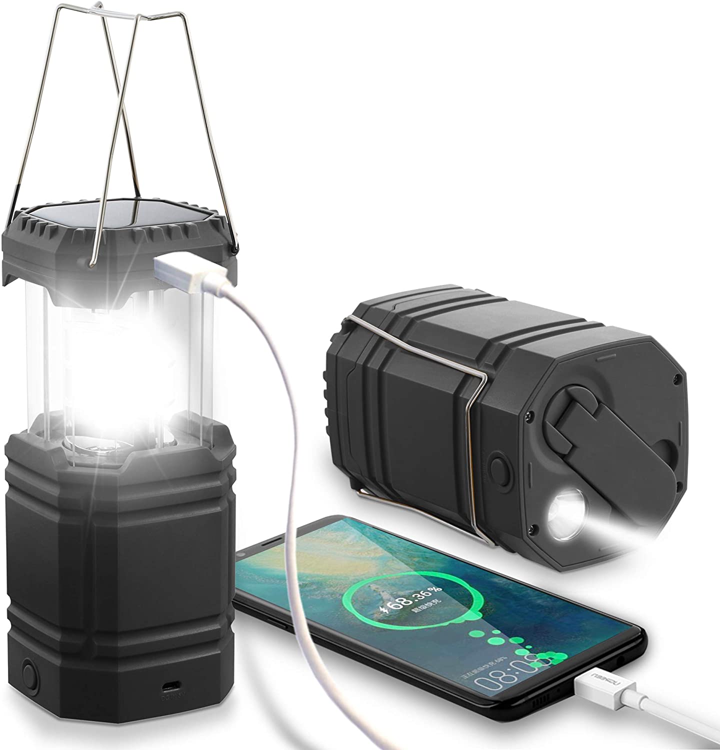 Waterproof rechargeable camping lantern, (color: black)