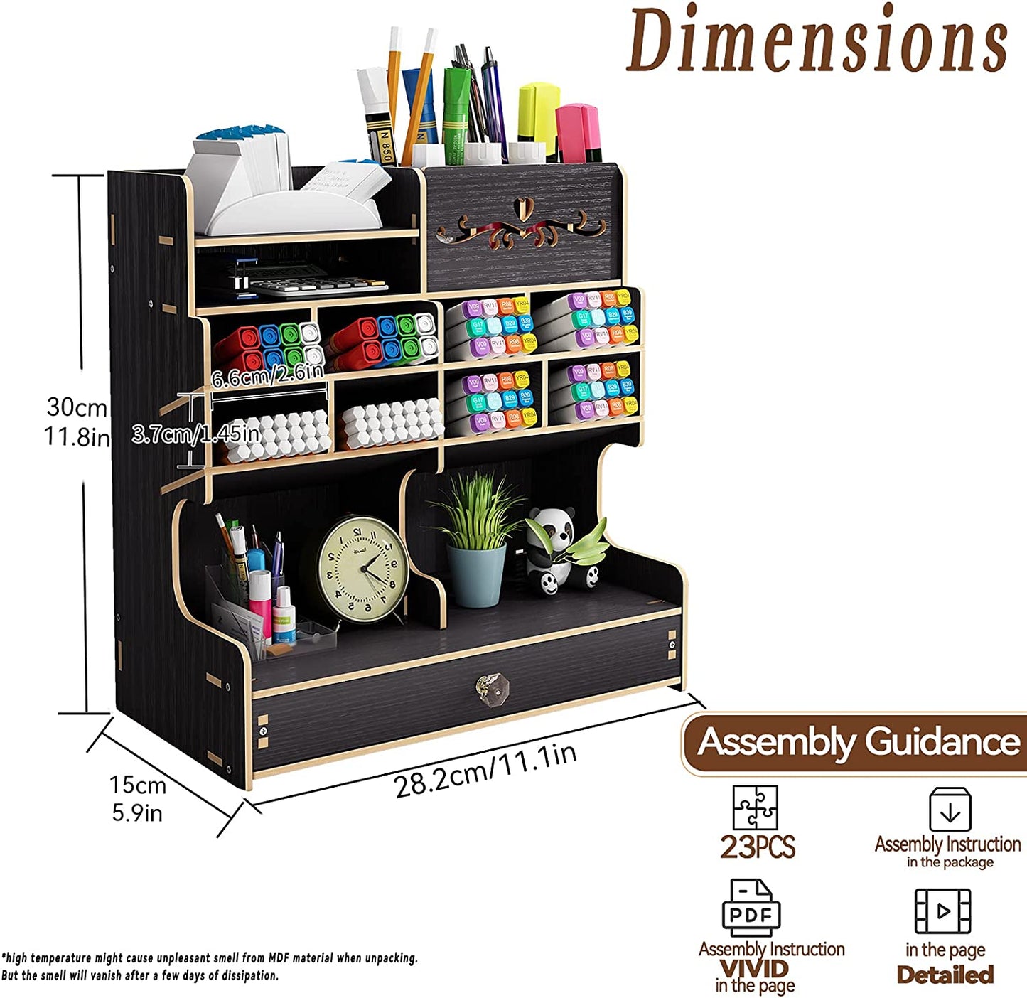 Detachable multifunction pencil holder with drawer, Black