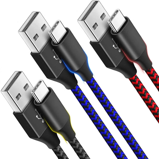 USB C Cable, 3 Pack USB C Charging Cables, More, Black, Blue, Red