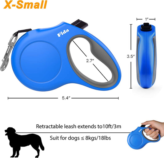 Small Pet Retractable Leash with Bag Dispenser (XS, Blue)