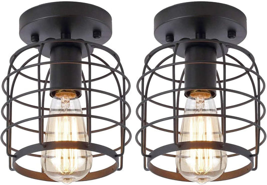 Vintage Industrial Semi-Flush Mount Ceiling Light (2 Pack)