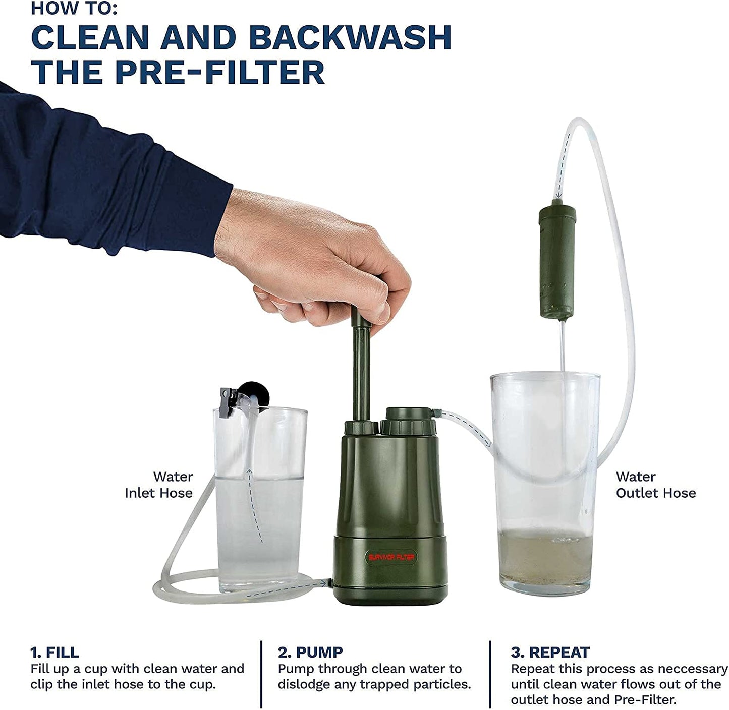 Lightweight Portable Water Filter with Hand Pump for Backpacking