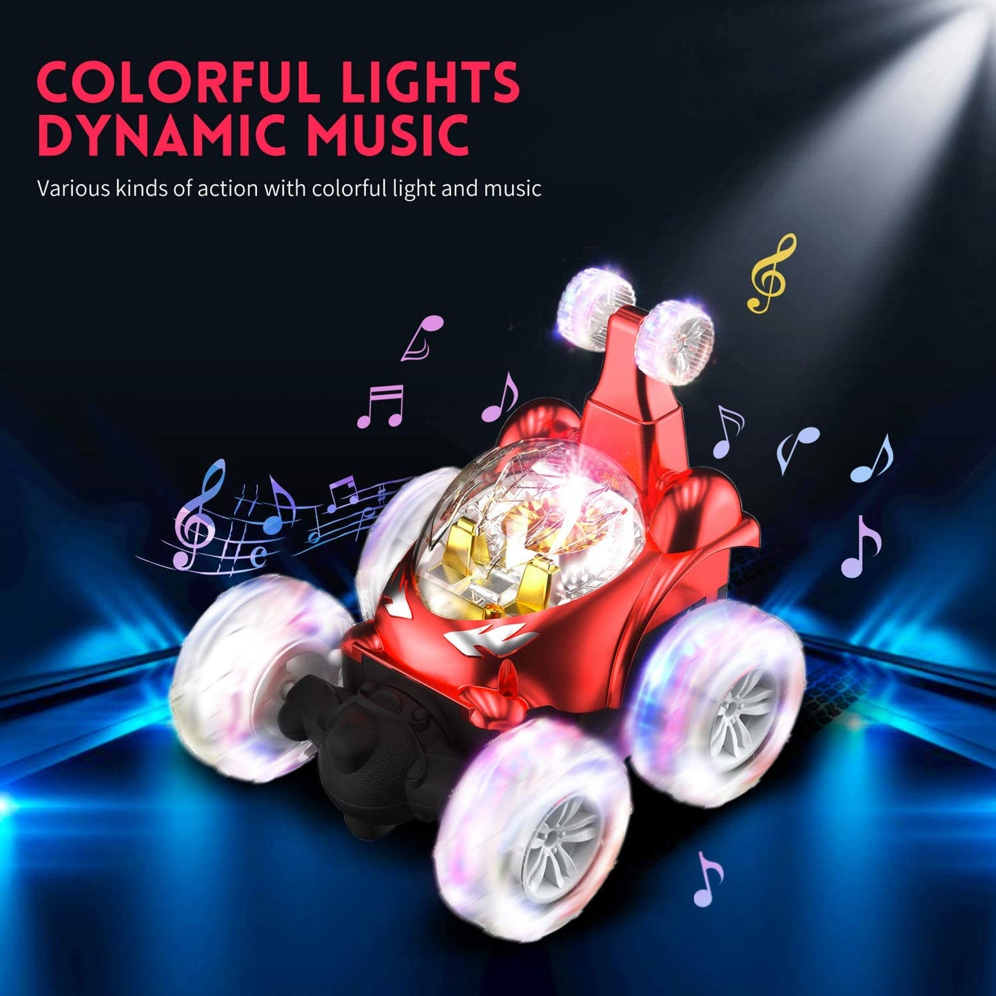 Rechargeable remote control car with lights and music, red color