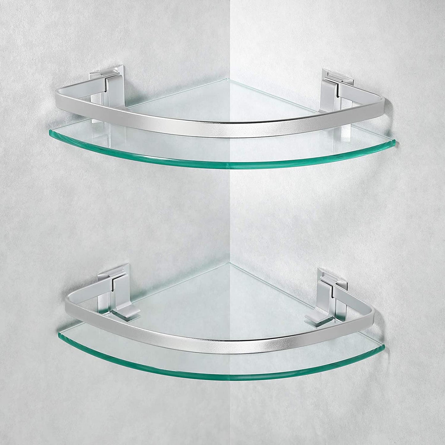 2 Tier Bathroom Glass Shelf, (Silver)