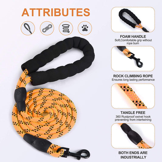 Rope leash for pets with non-slip handle, (orange)