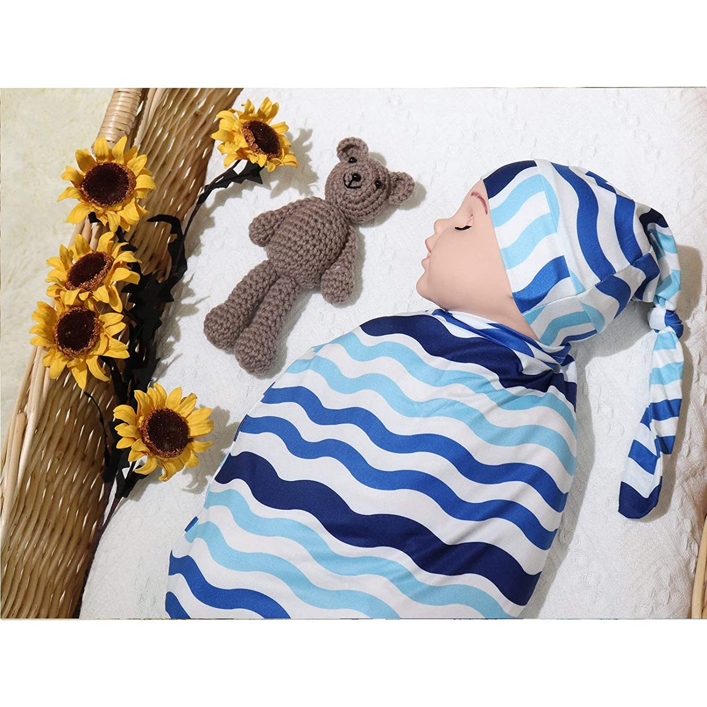 Newborn Sleeping Blanket with Hat, Color: Navy and White