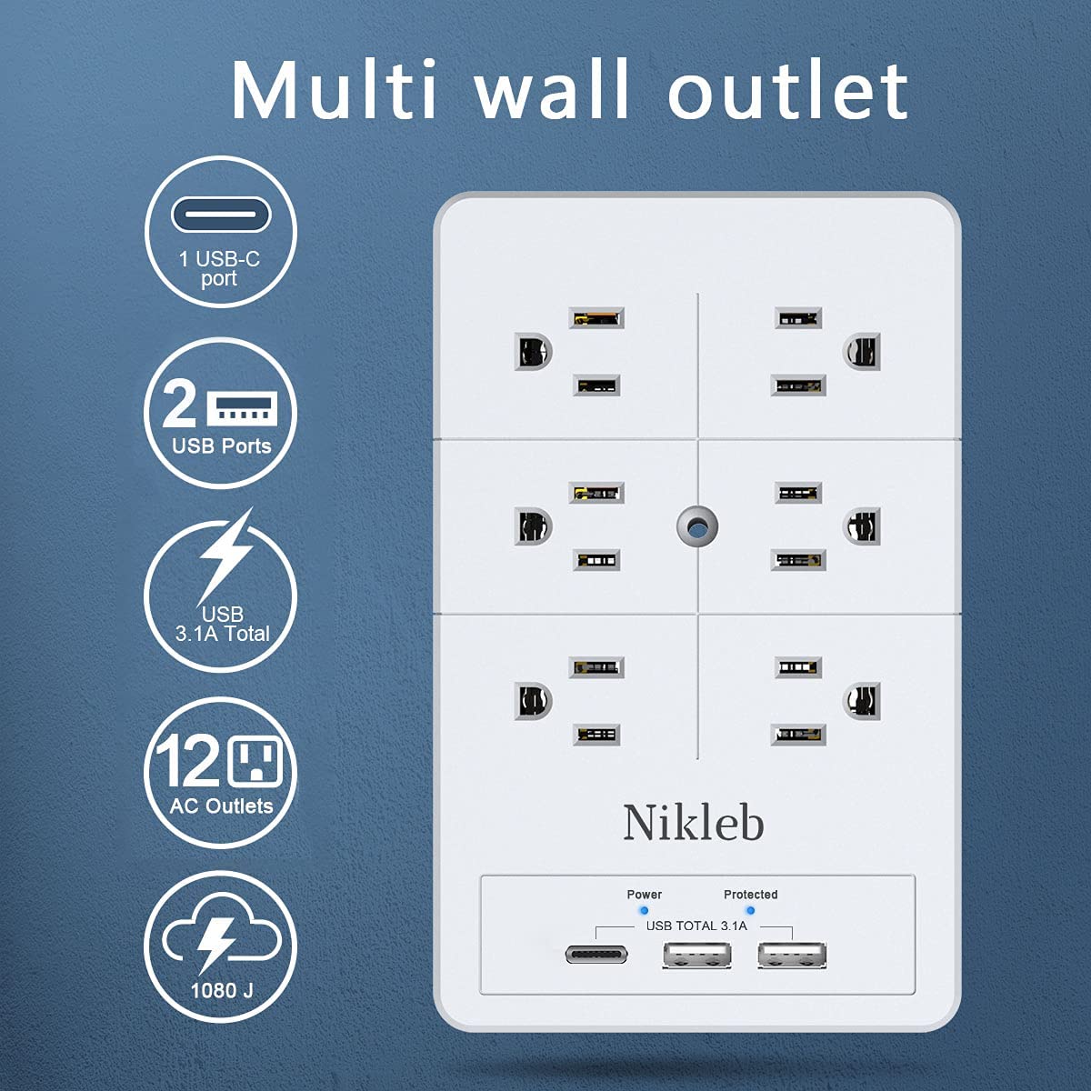 power strip extender with 12 ports, white