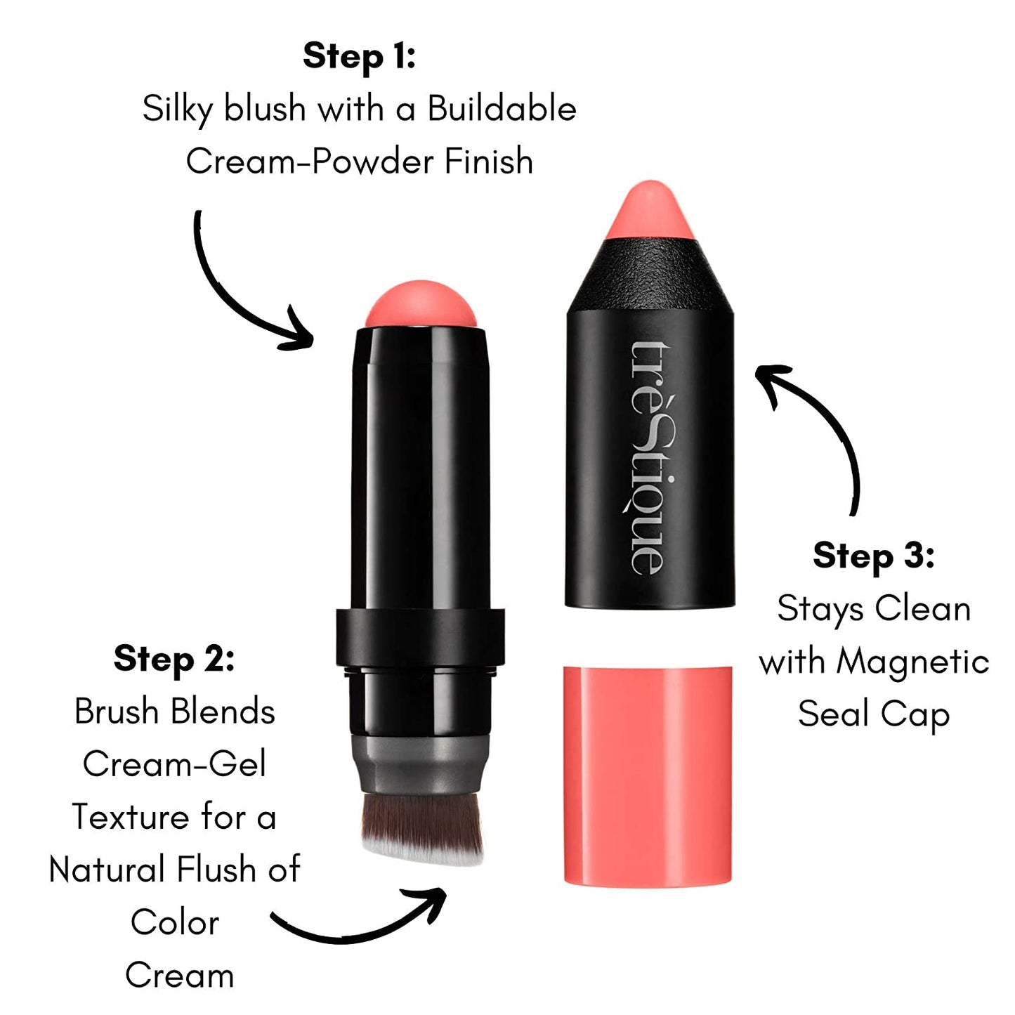 blush stick, with built-in blush brush, 2-in-1, Bora Bora Coral