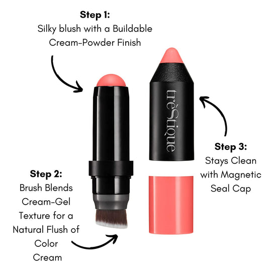 blush stick, with built-in blush brush, 2-in-1, Bora Bora Coral