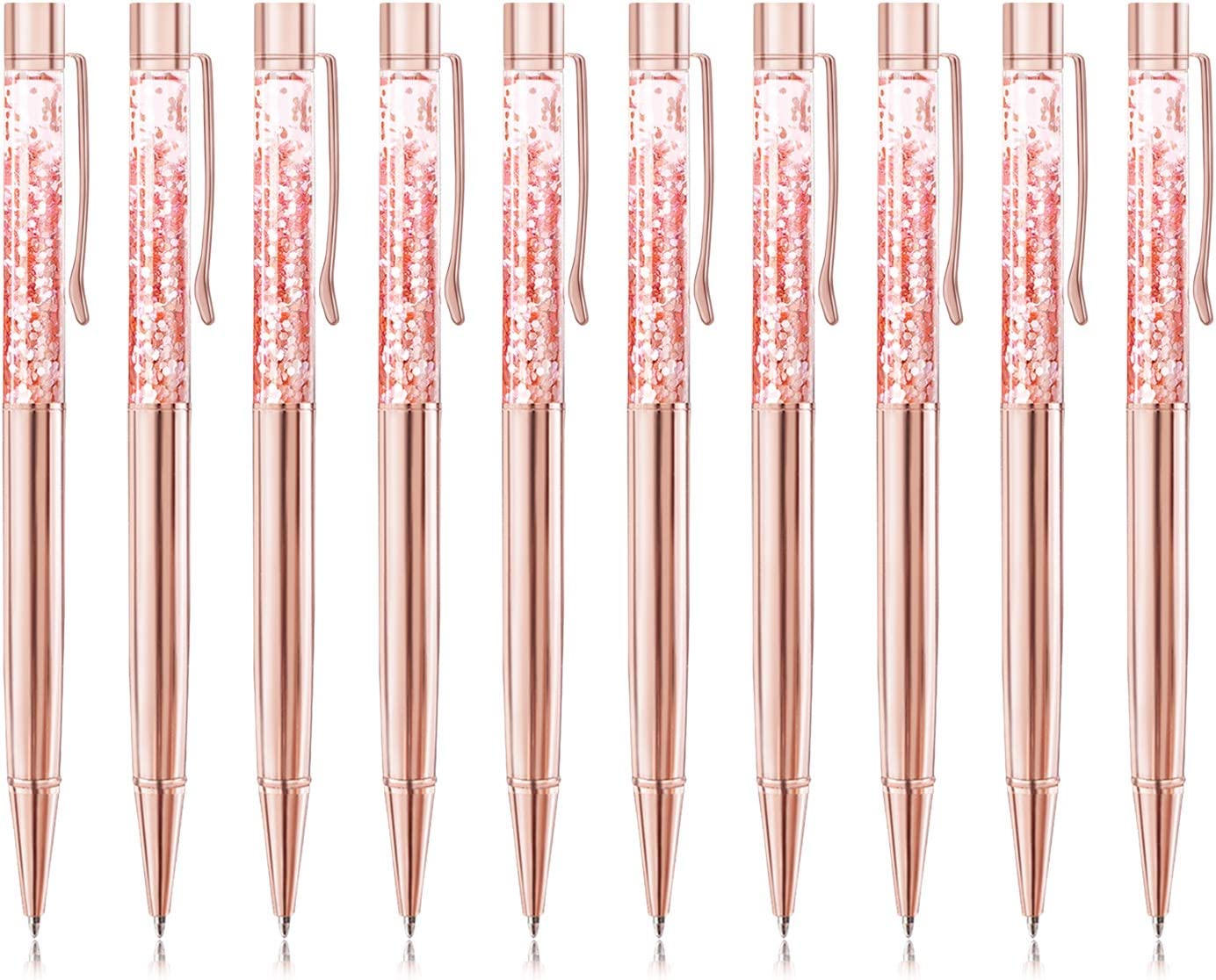 10 rose gold metal ballpoint pens with refills, black ink