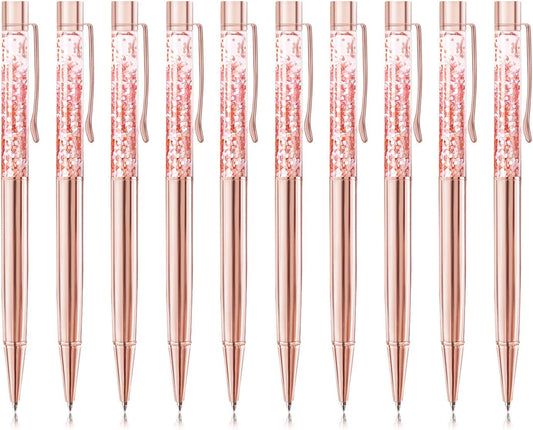 10 rose gold metal ballpoint pens with refills, black ink