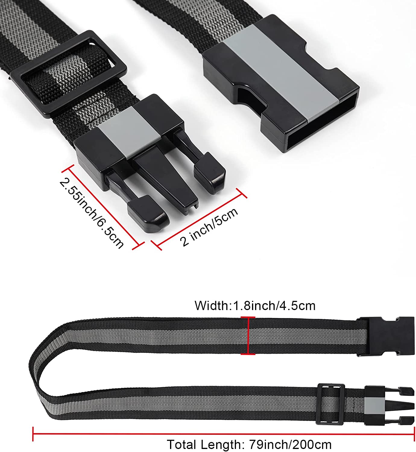 Quick Release Adjustable Buckle Luggage Straps, Color: Black, 4pc