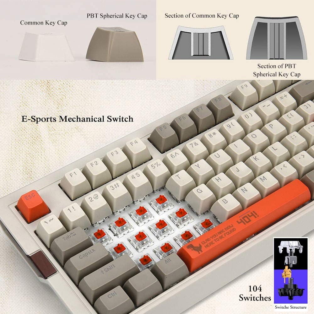 RGB retro mechanical keyboard, 104 keys, Red switches