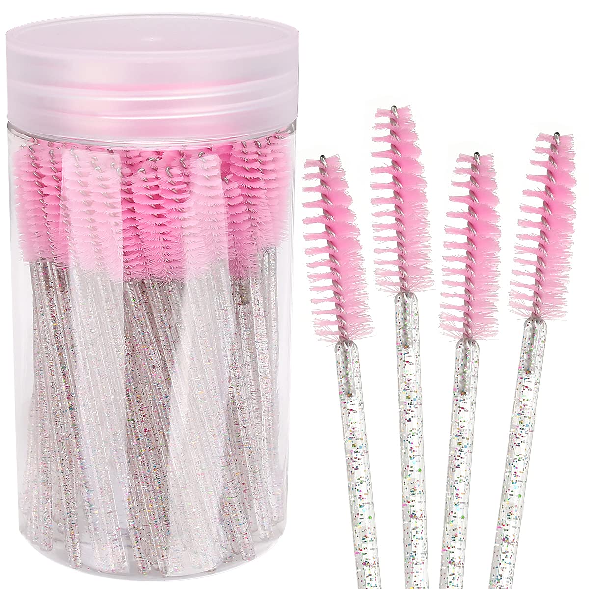 100 disposable mascara brushes with container (colorful-pink)