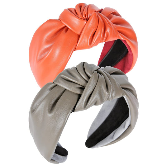 2 Pieces Wide Leather Hair Bands for Women