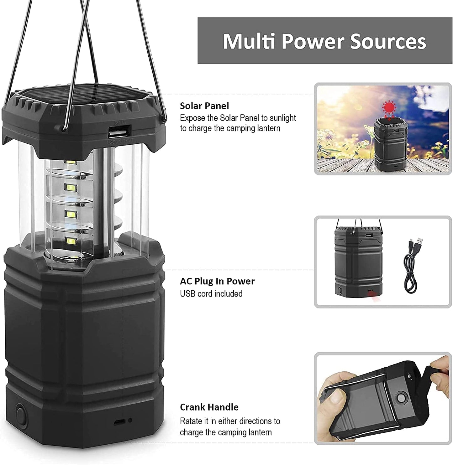 Waterproof rechargeable camping lantern, (color: black)