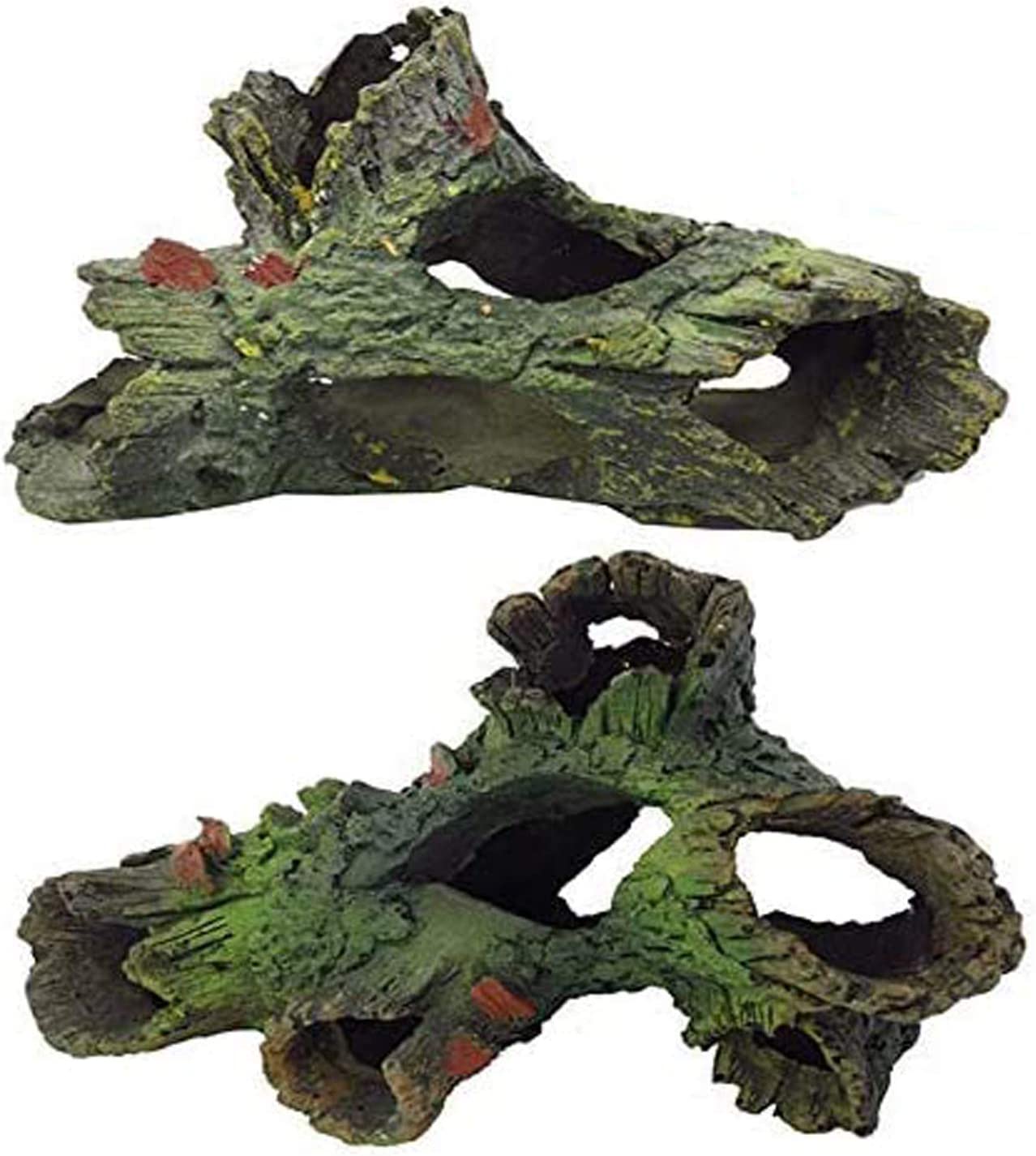 Decaying log aquarium decoration made of resin, 2pcs