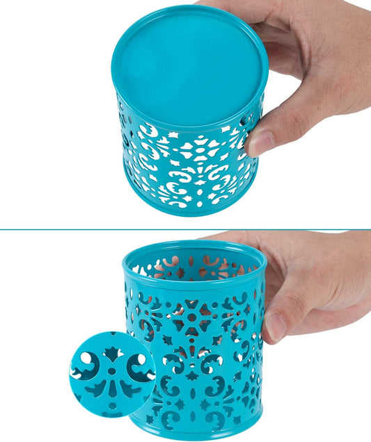 2 Round floral pencil holders, Dark Teal