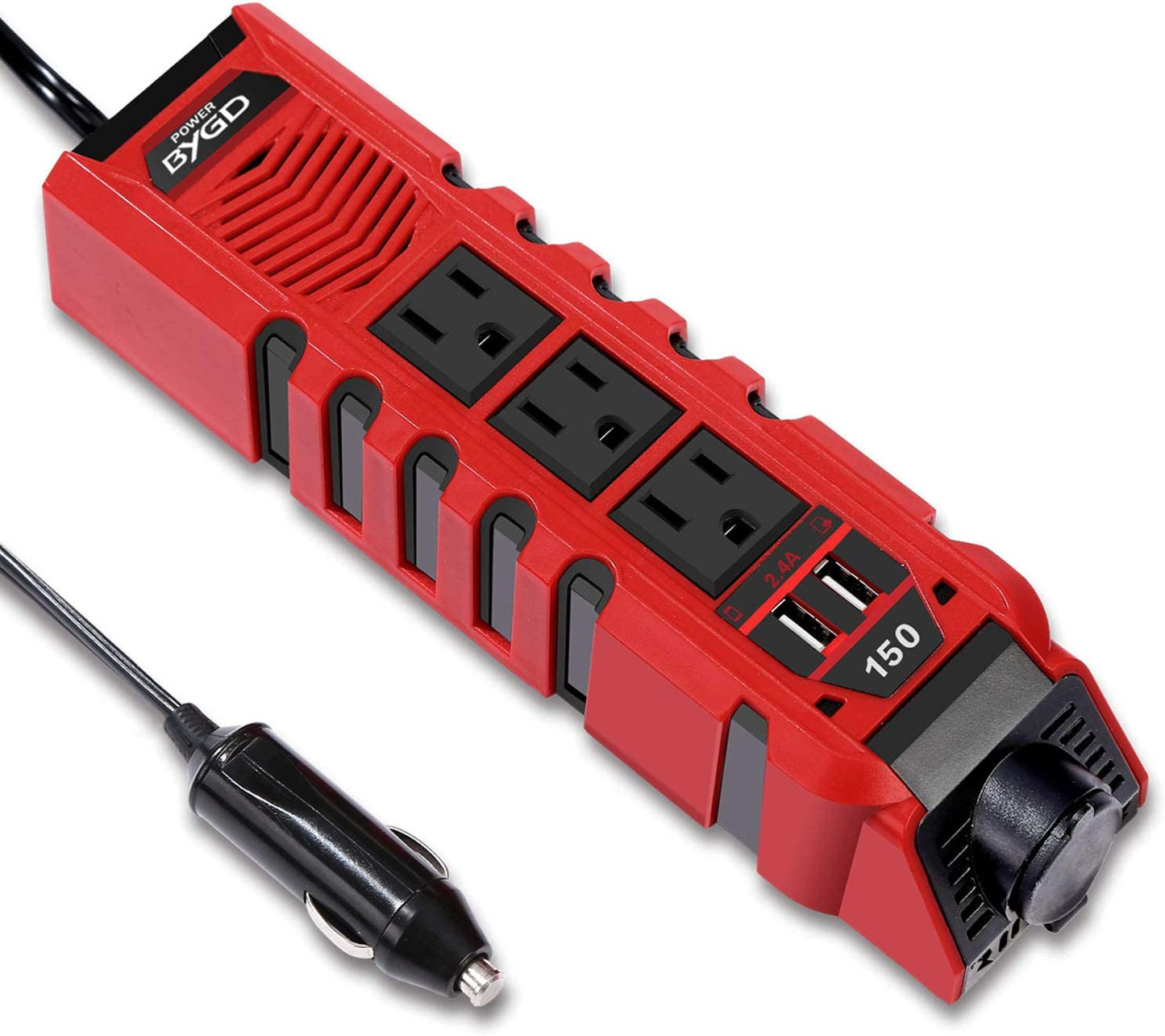 car power inverter, with 3 charger outputs,150 W red