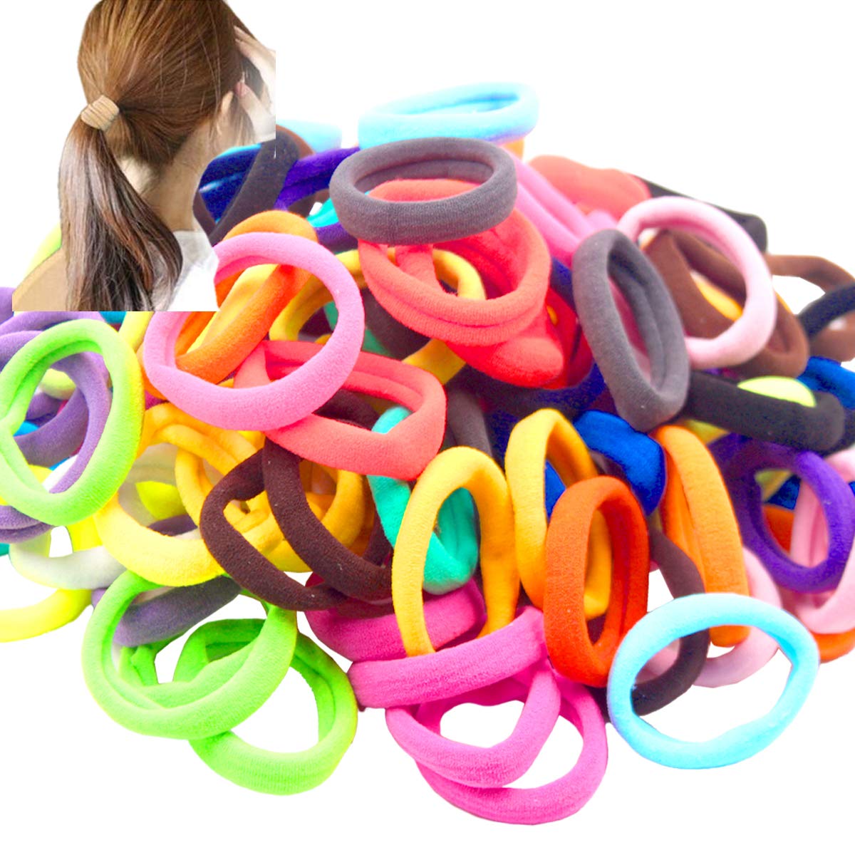 100 Pieces Solid Color Elastic Hair Ties