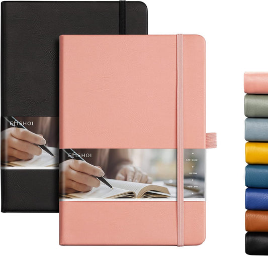 2-Pack lined leather notebook, 354 pages, color: (pink and black)