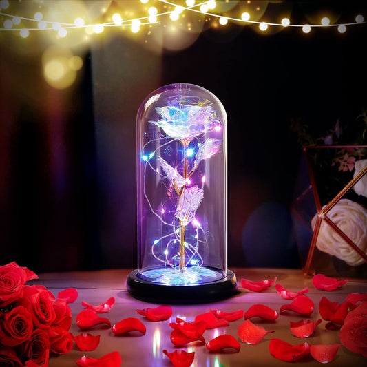 Galaxy Rose Flower with Colorful LED String