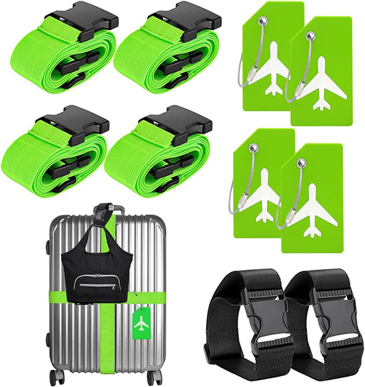 Luggage Strap And Tag Kit, 10pcs, Color: Green