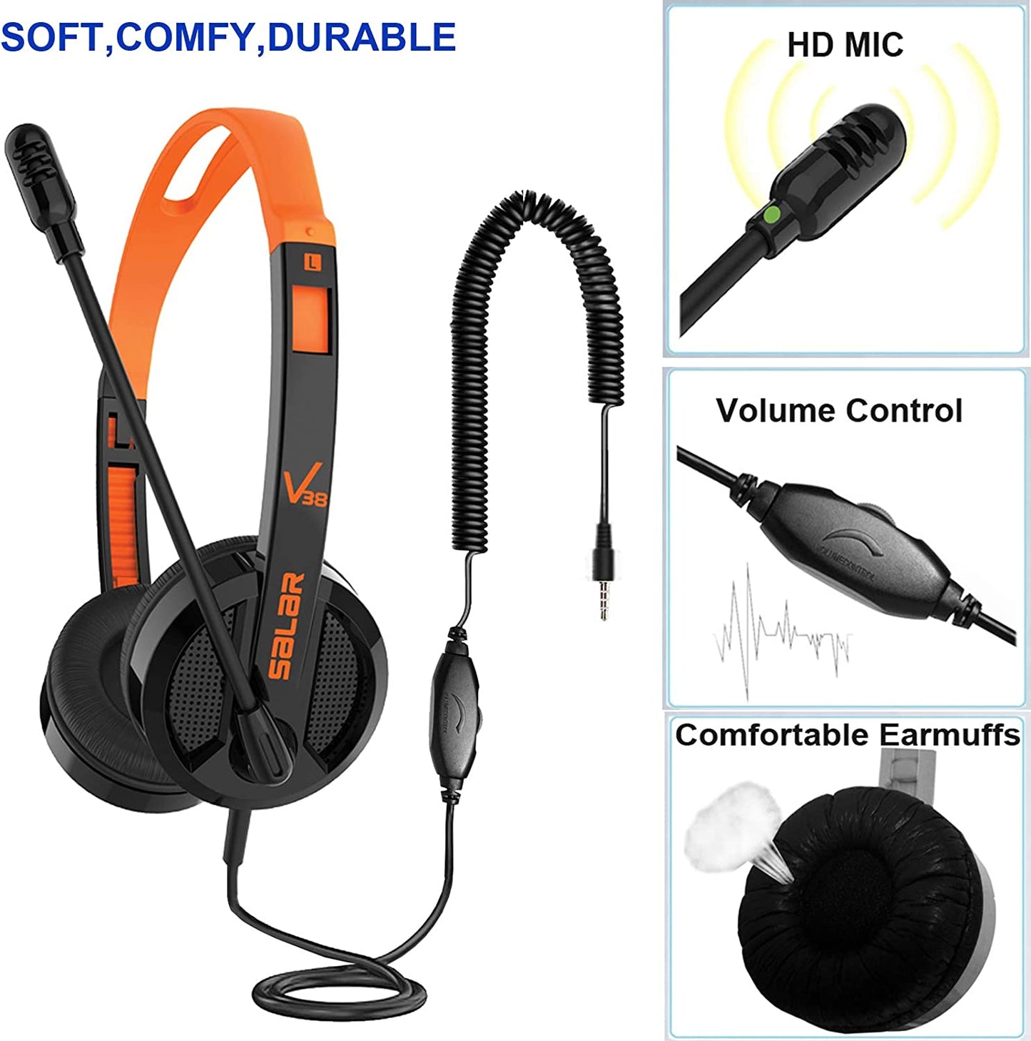 Wired headset, 120 degree rotatable microphone (Color: Black)