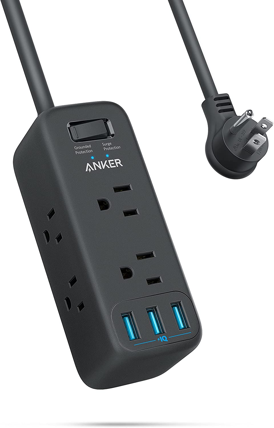 USB Surge Protector, 5ft Extension, (Color: Black)