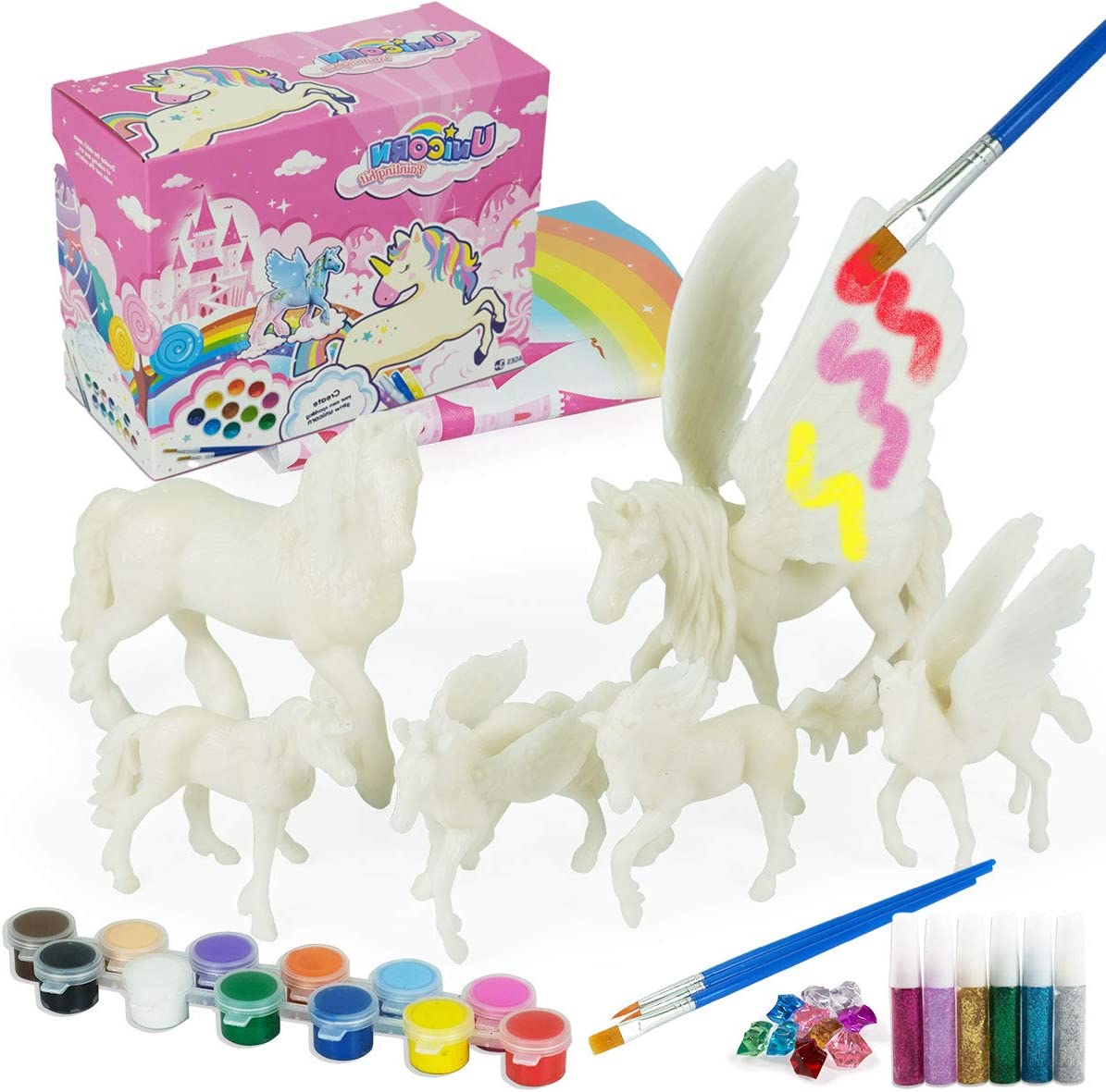 unicorn figures to paint, 3D toys (6 unicorns)