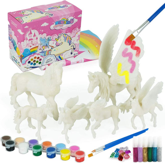 unicorn figures to paint, 3D toys (6 unicorns)