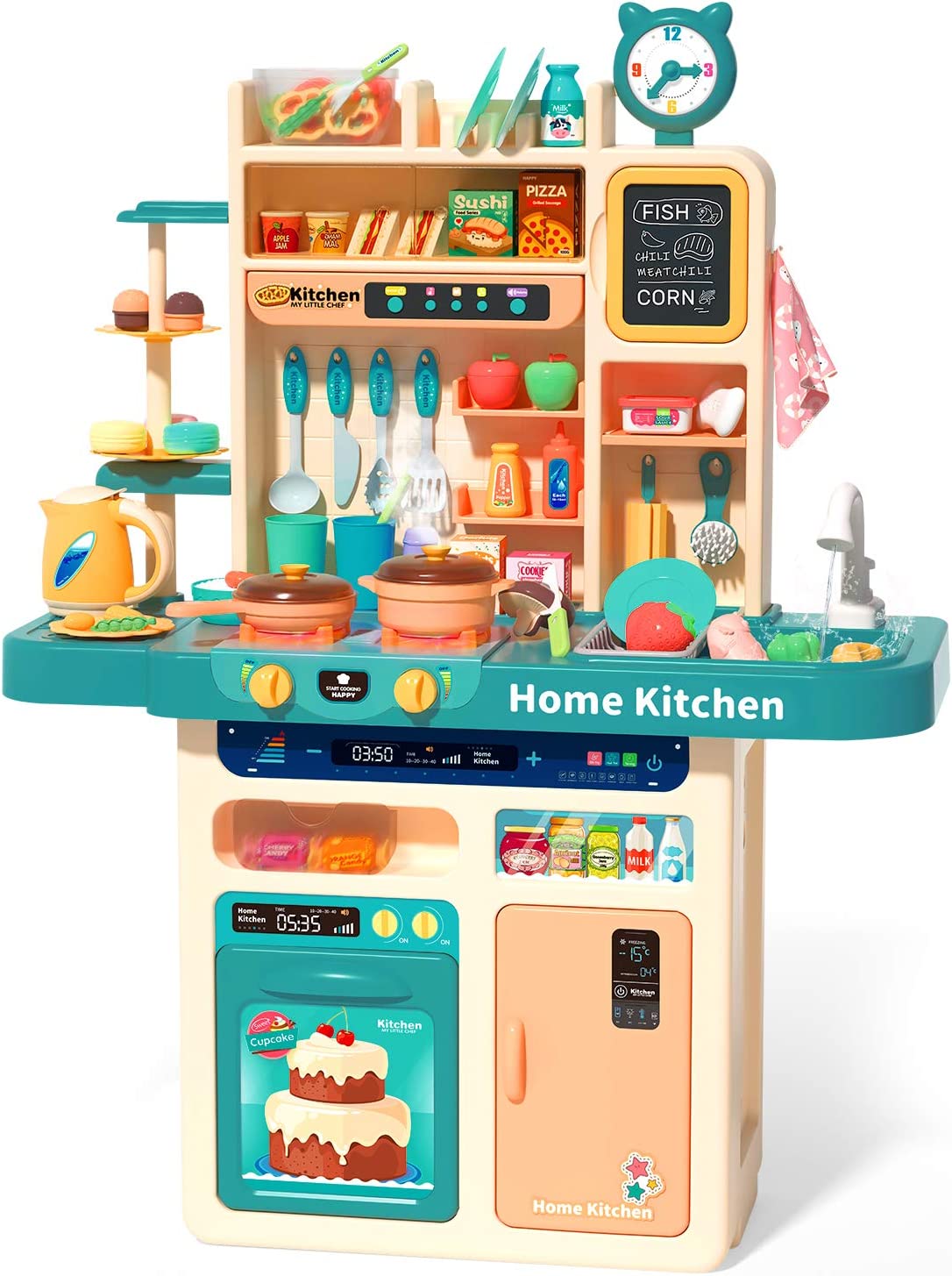 kitchen toy with realistic lights and sounds, (93 pieces)