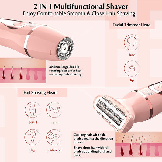 2-in-1 Women's Electric Razor, Pink