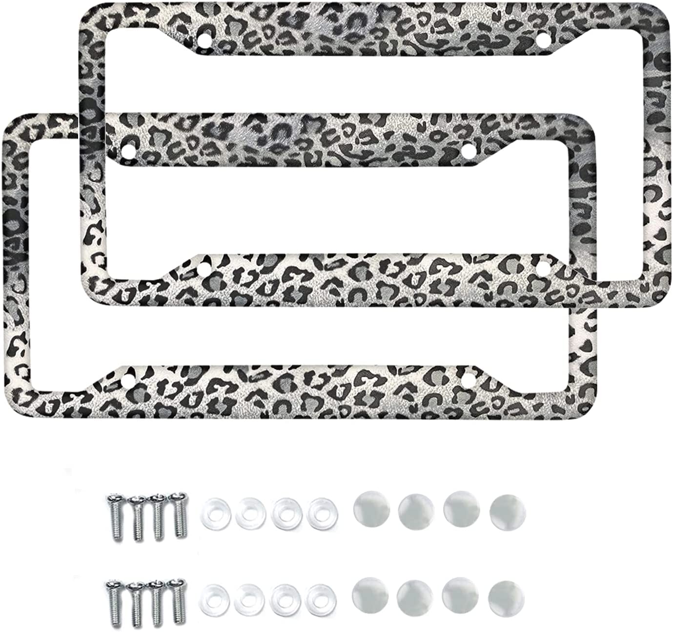 Gray Leopard Print License Plate Frame(Set of 2, 12.2" x 6.3")