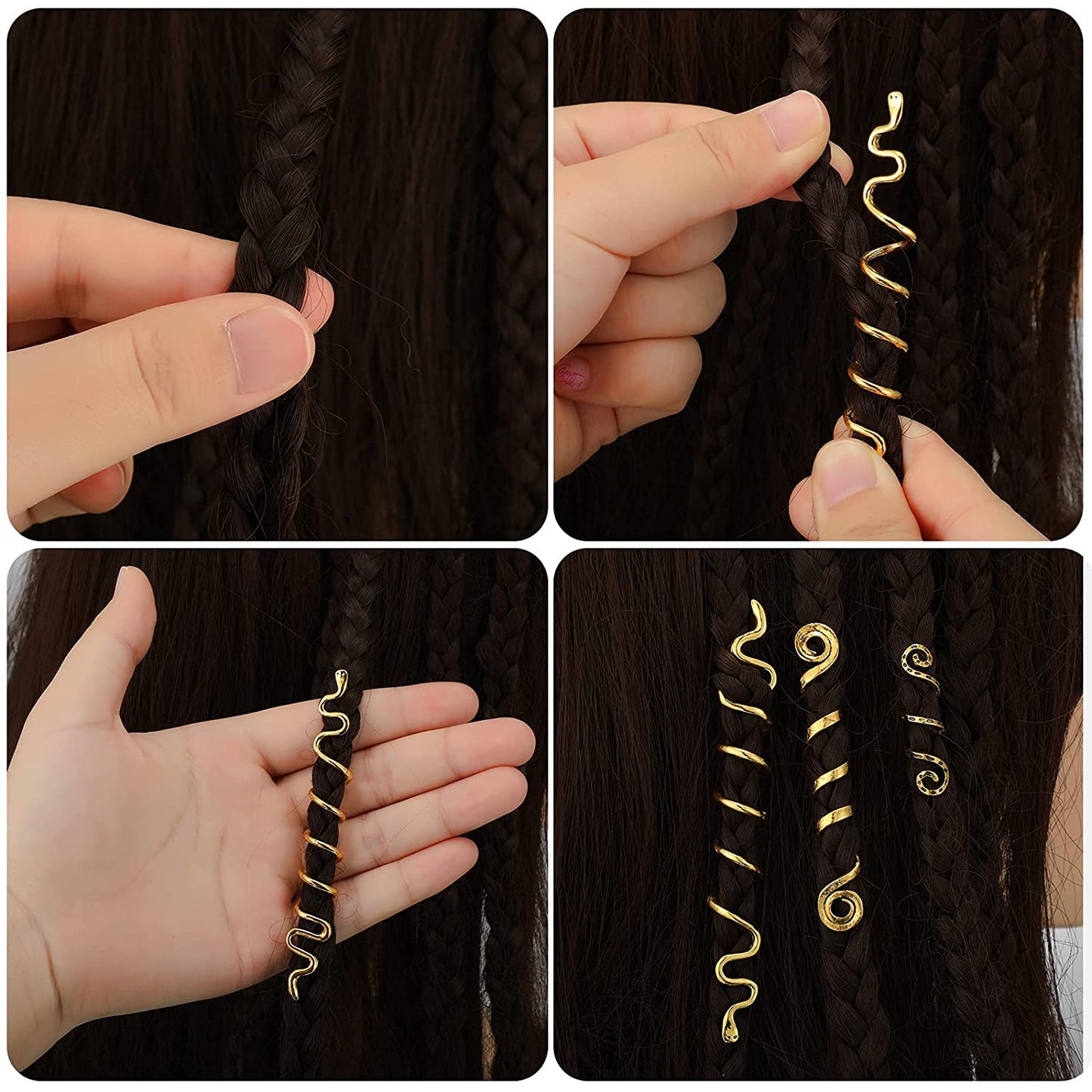 Braided hair jewelry accessories, 12 pcs Color: Gold, Silver