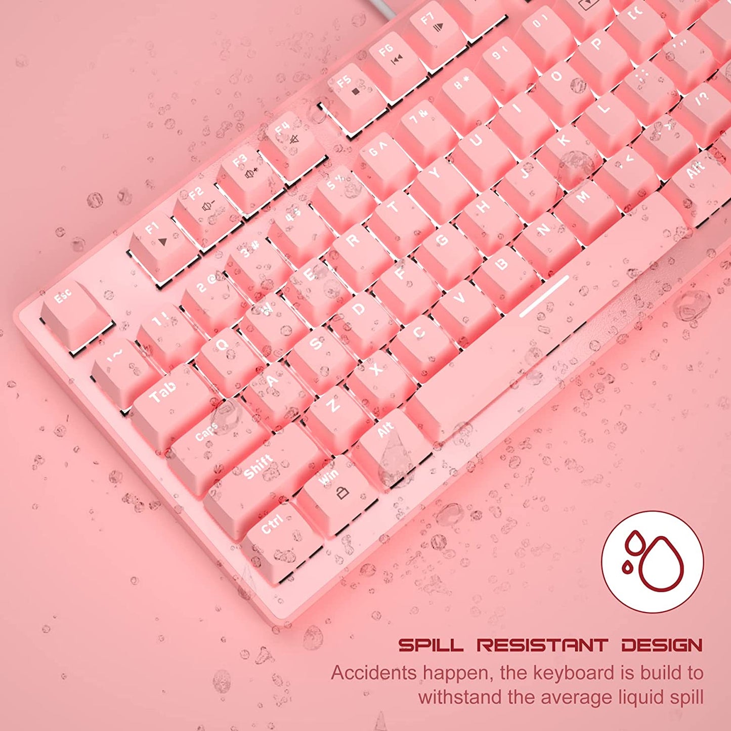 Wired Backlit Mechanical Keyboard, Pink