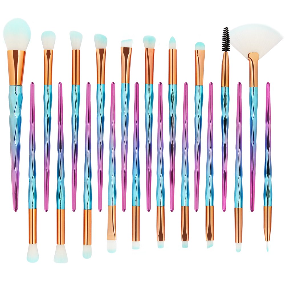 20 Pack Powder Makeup Brushes with Sponge, (Blue-Pink)