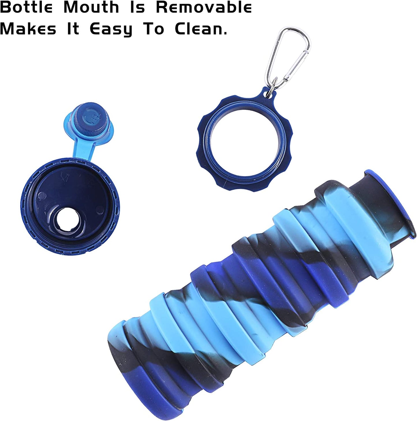 Collapsible, reusable water bottle made of silicone, Color: Blue