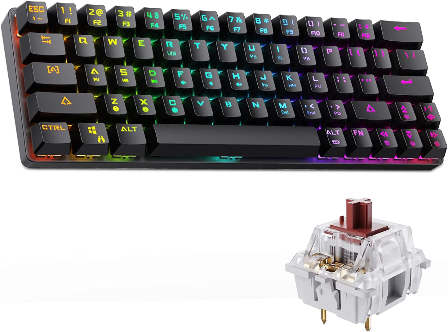 63-Key Mechanical Gaming Keyboard, RGB Backlight, (Brown Switch)