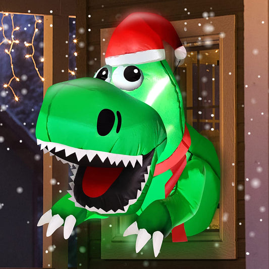 3.5ft Christmas inflatable with LED lights, Santa Dinosaur