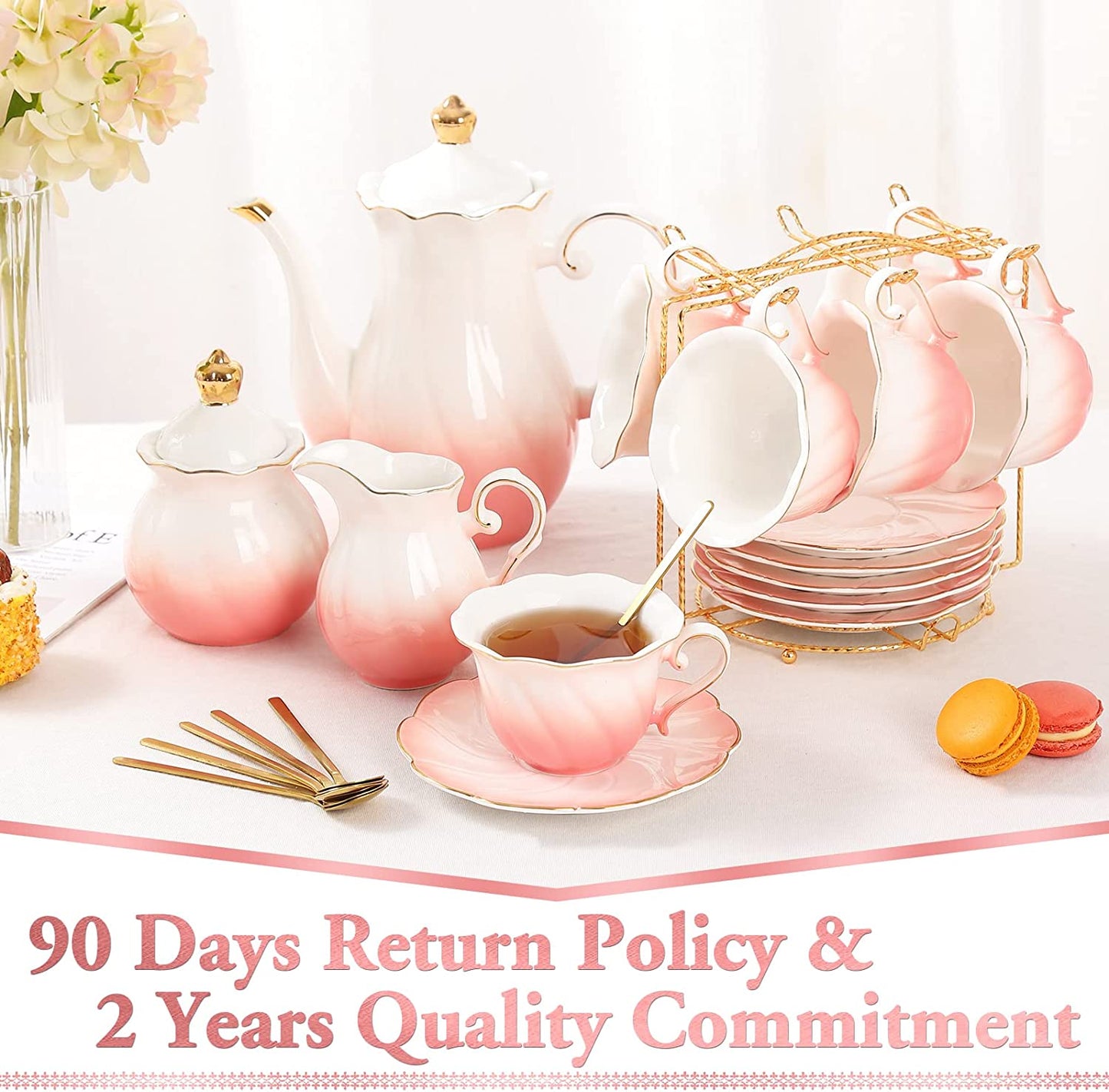 22-piece porcelain tea set (with stand) - gradient pink