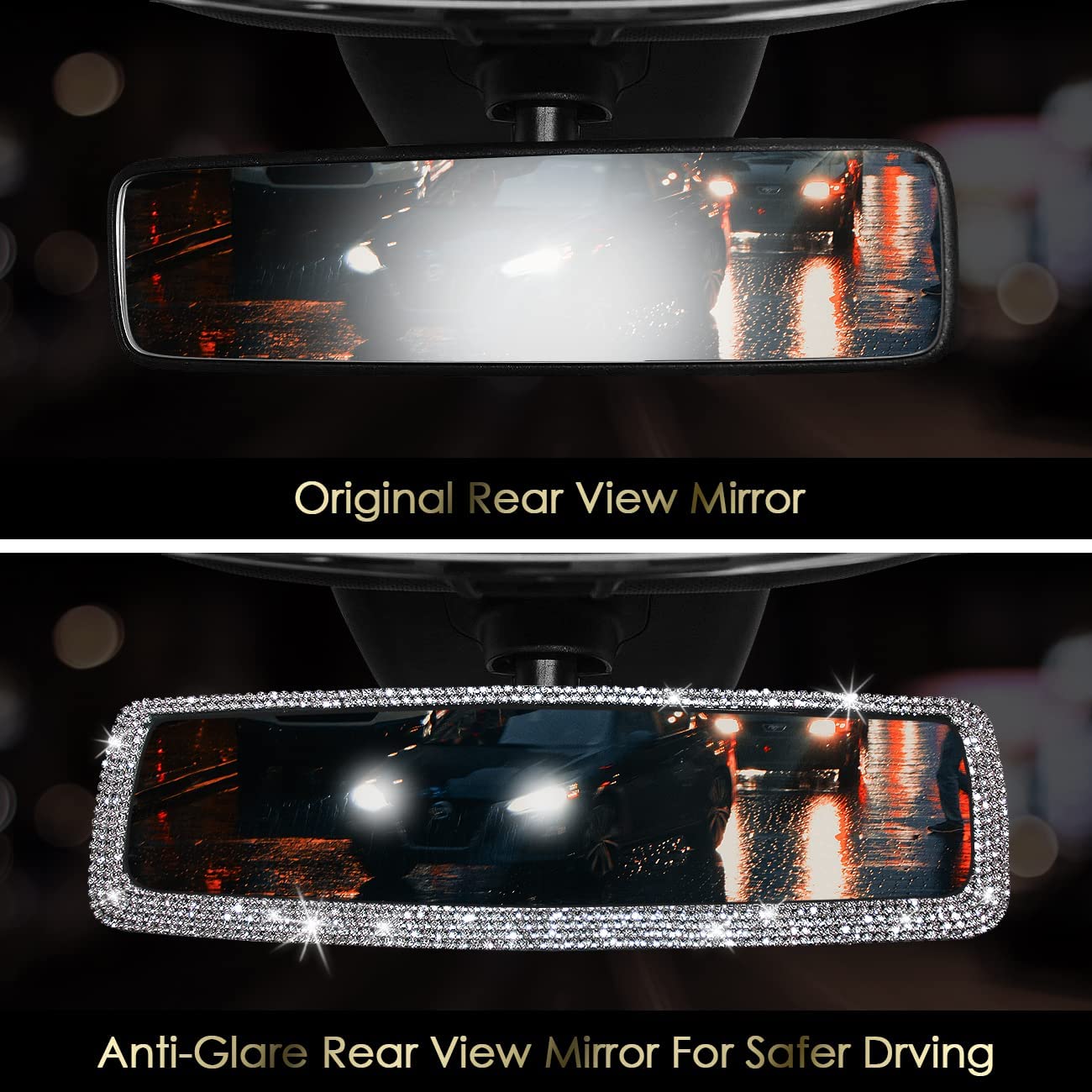 Shiny Rhinestone Car Interior Rearview Mirror, Color: Silver