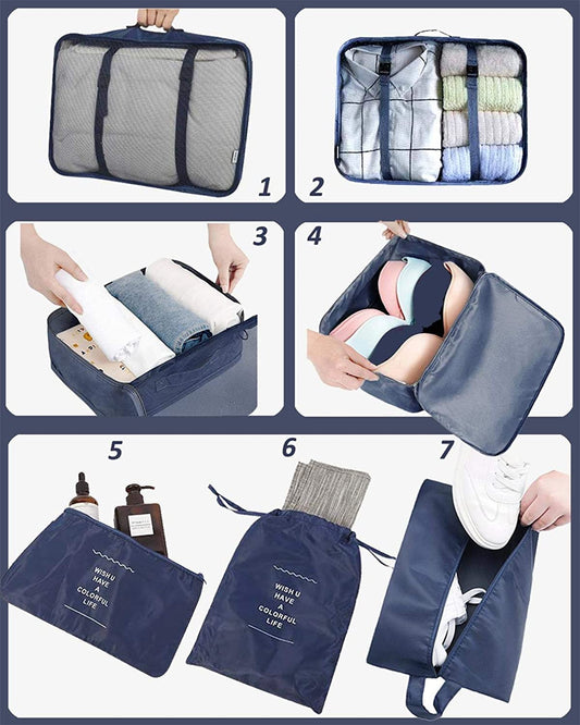 sets of 9 luggage organizers with Packing Cubes (navy blue S)