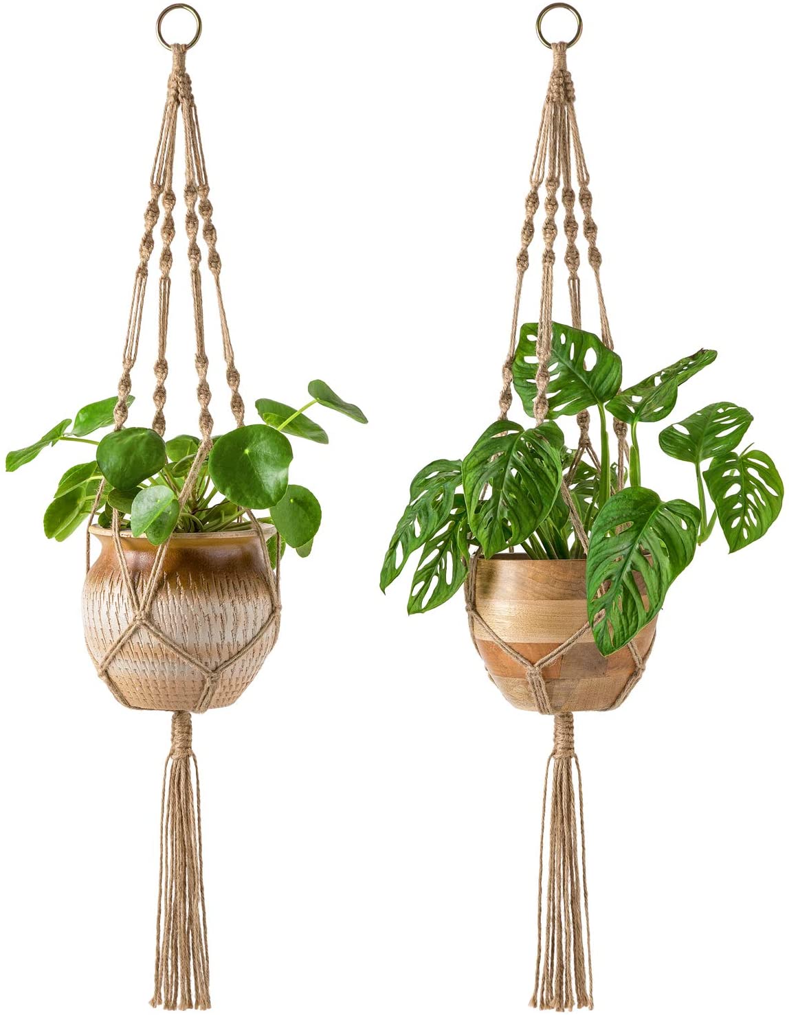 2 Macrame Plant Hangers Indoor Hanging Planter Basket Decorative (Brown)